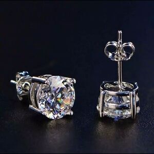 Classic Round Clear CZ Stud Earrings in Silver